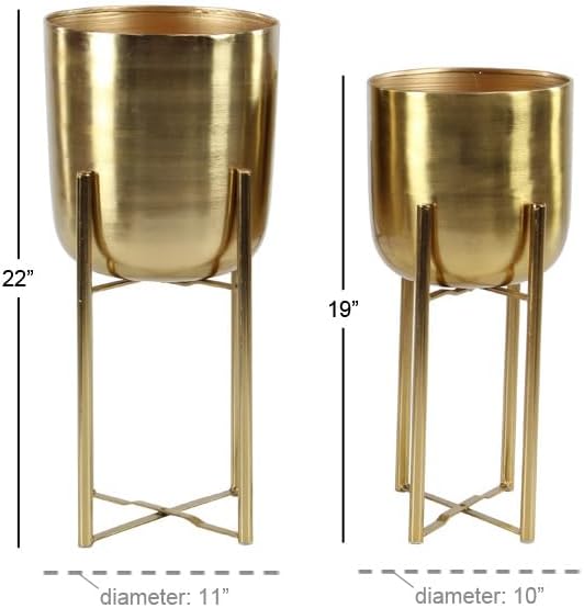CosmoLiving by Cosmopolitan Metal Indoor Outdoor Planter Dome Large Planter Pot with Removable Stand, Set of 2 Planters 19", 22"H, Gold
