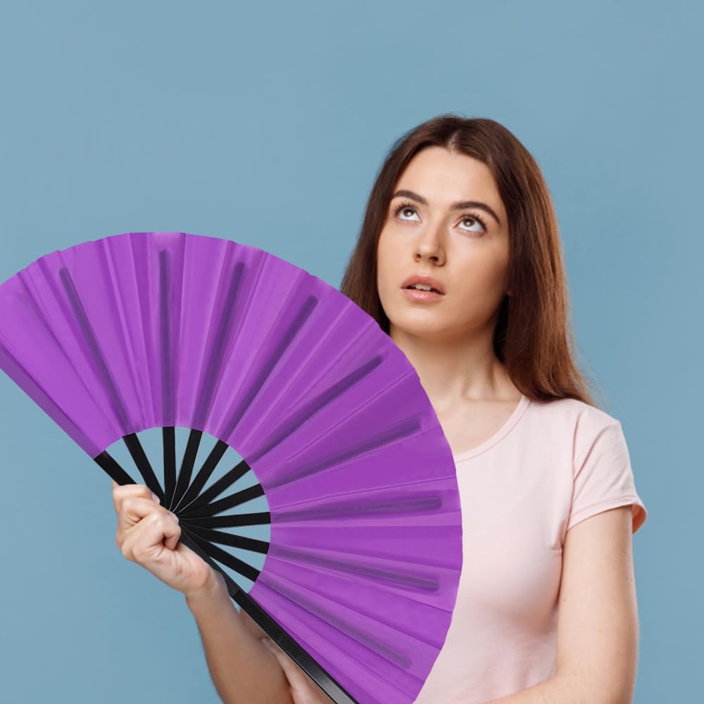4 Pack Large Folding Hand Fan for Line Dance & Popping, Large Clap Rave Fan Chinese Kung Fu Hand Fan Decorative Folding Fans for Dancing Boots on The Ground(Purple)