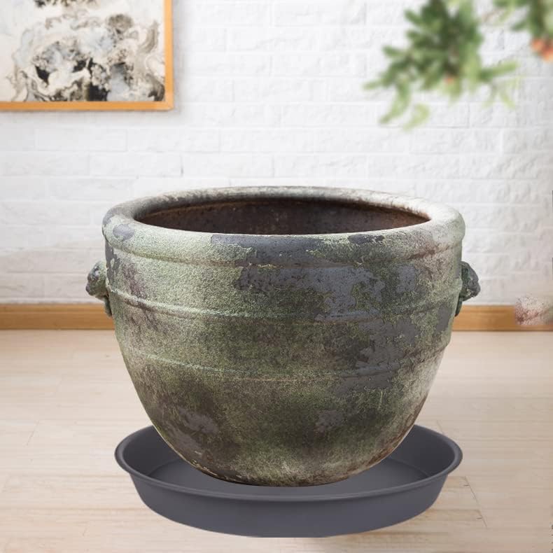 3 Pack of 20 22 inch Plant Saucer (19.2 Inch Base), 3.6" Depth Tray, Large Deep Garden Plastic Flower Planter Plant Trays for Indoors Outdoor Bath Bath (22", Gray)