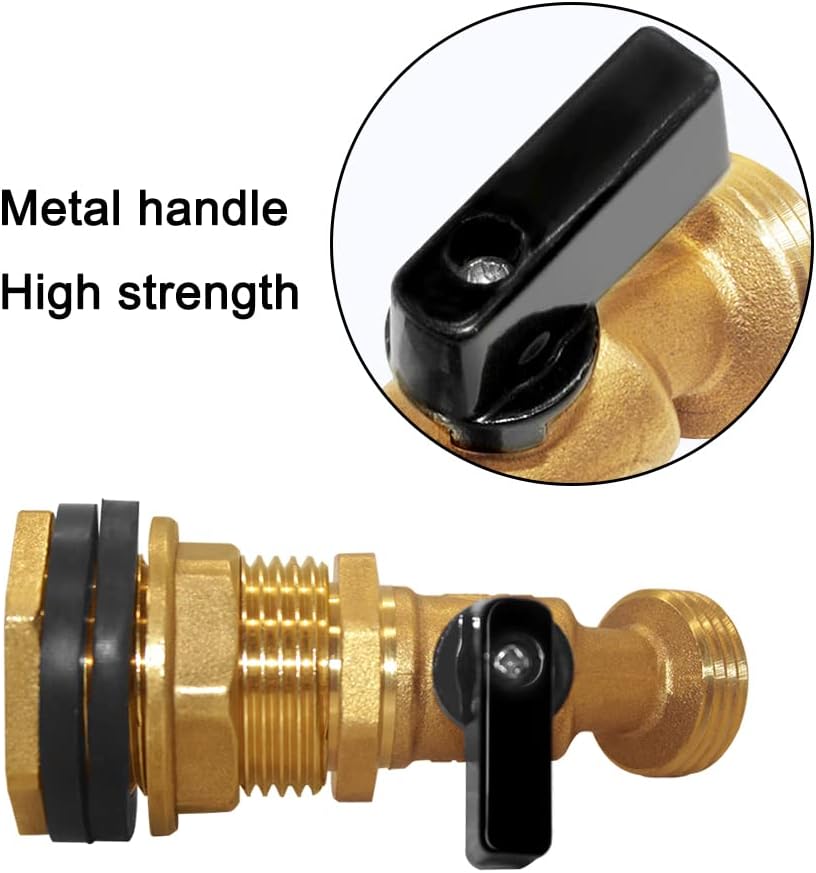 Joywayus Brass Water Container/Rain Barrel Spigot 3/4" Threaded Quarter Turn Ball Valve & 3/4" Female to 1" Male Threaded Bulkhead Fitting Water Tank Connector Fit for Garden Hose