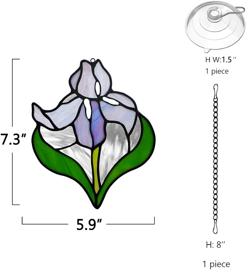 Iris Flower Stained Glass Window Hangings,Iris Flower Gifts for Women,Artificial Flowers Stained Glass Suncatcher for Window, for Mom