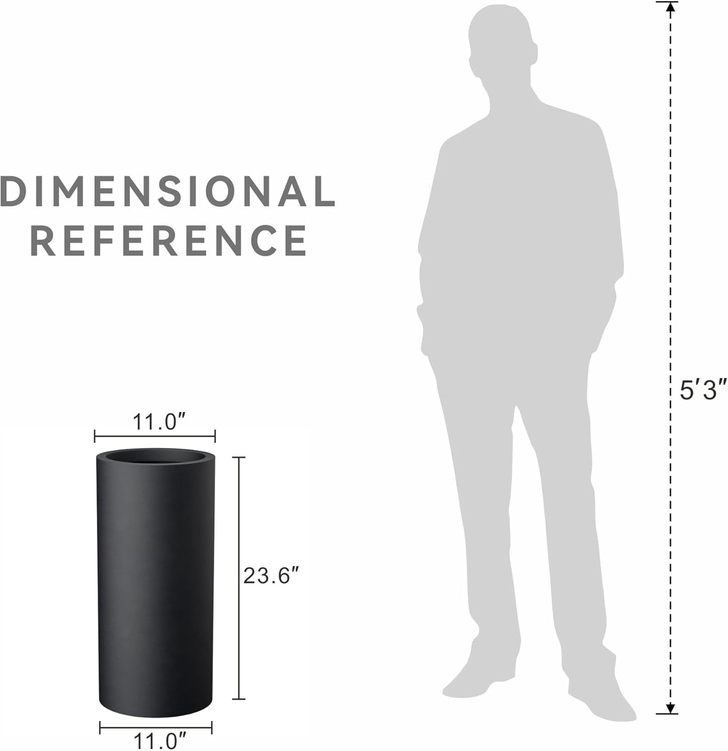 Kante 23.6 Inch Tall Cylindrical Planter, Large Round Plant Pots with Drainage Hole, Made with Concrete, Suitable for Indoor Outdoor Plants, Home Decor, Black