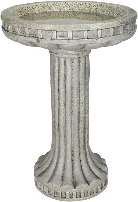 watnature 24 Inch Height Outdoor Bird Bath - Fibre Reinforced Concrete Large Bird Bath Stylish with Modern Pedestal for Garden, Patio, Backyard, Lawn - 16”W X 24”H Contemporary Birdbaths & Supports