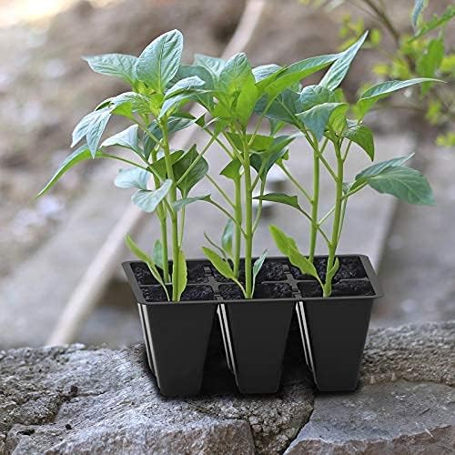Gardzen 30 Pack 6-Cell Seed Starting Tray for Seedlings, Plant Starter Trays with Drainage Holes for Seed Germination, 5.4x3.7 inches, Black