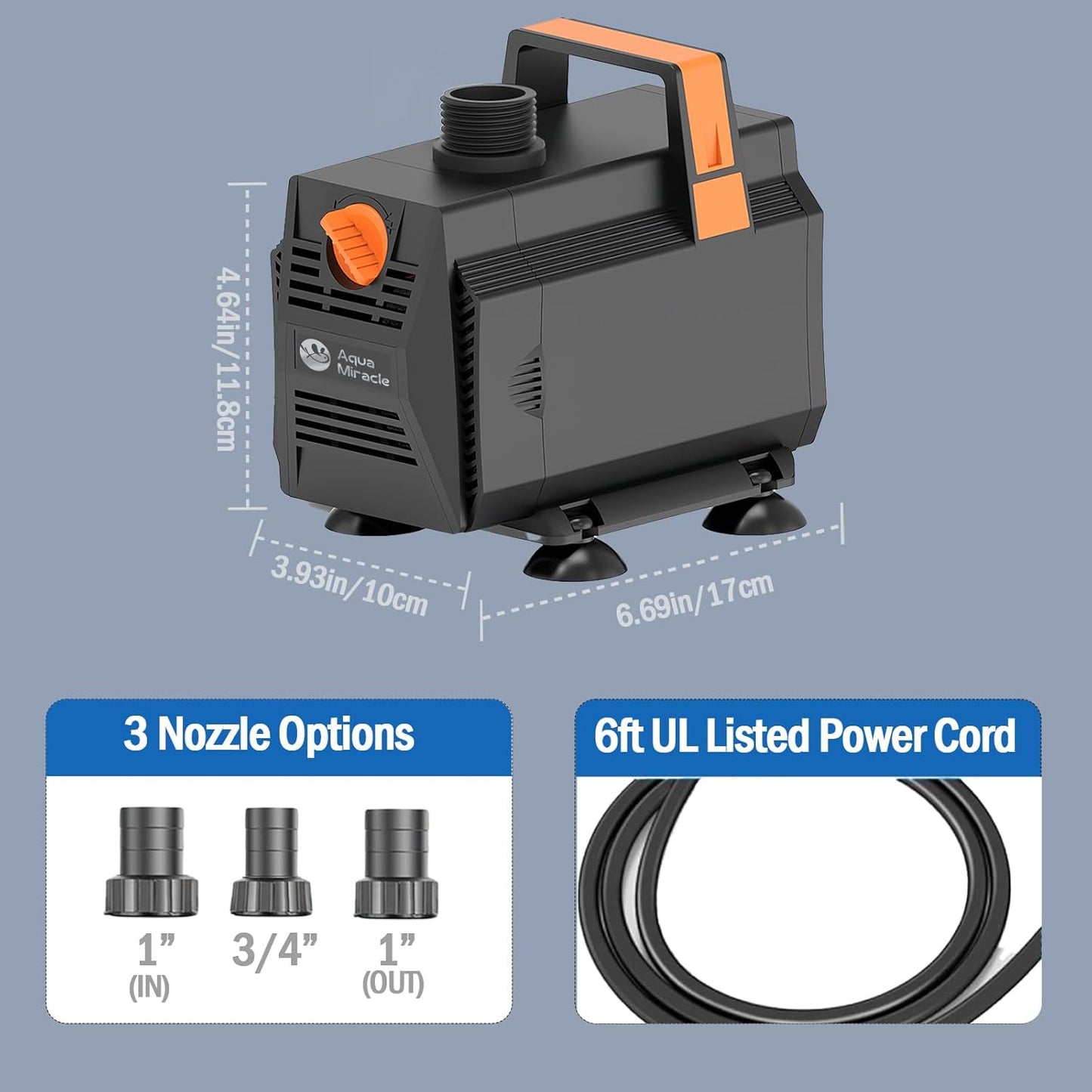 AquaMiracle 1200GPH Submersible Water Pump Pond Pump(4500L/H, 70W), Water Fountain Pump Aquarium Water Pump with Flow Control for Fish Tank, Waterfall, Statuary, Filtration, Water feature, Hydroponics