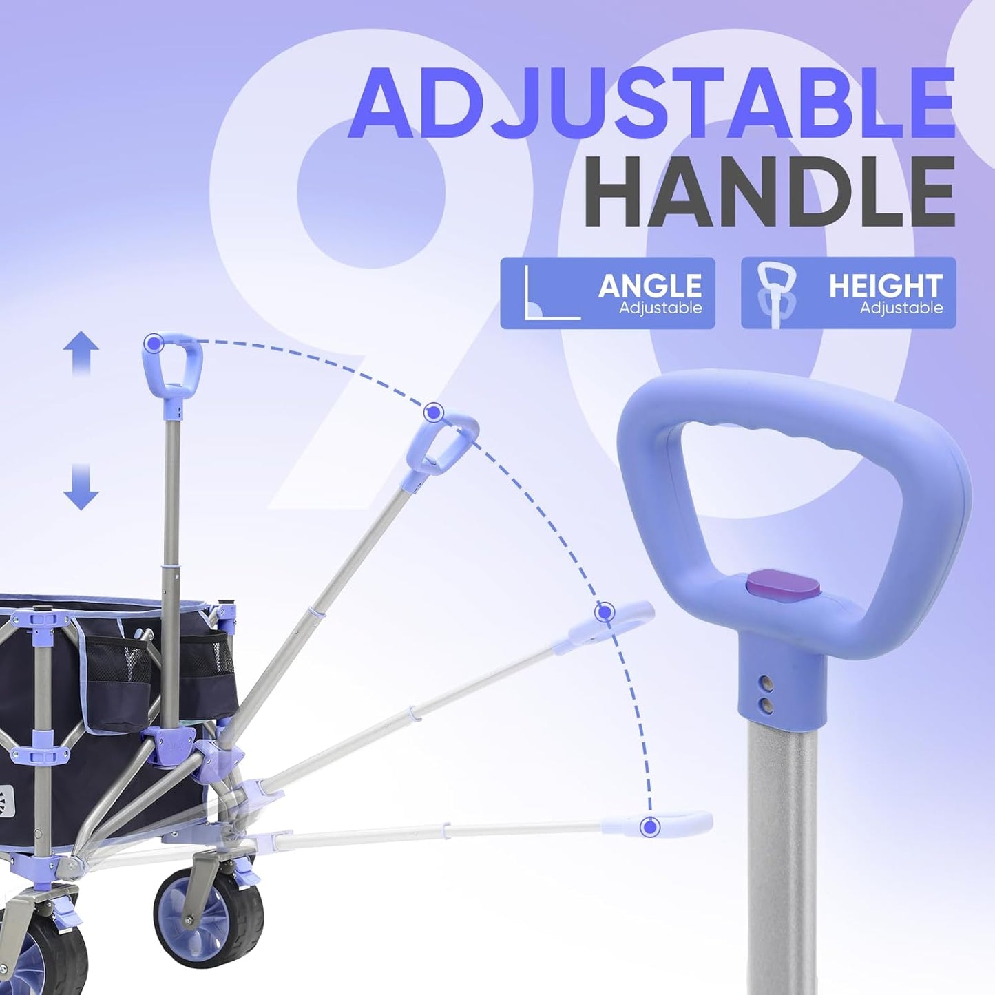 Collapsible Wagon Cart with 440lbs Weight Capacity, Heavy Duty Foldable Wagon with Big All-Terrain Wheels & Drink Holders, Utility Carts for Camping, Garden, Outdoor, Grocery, Sports. Blue