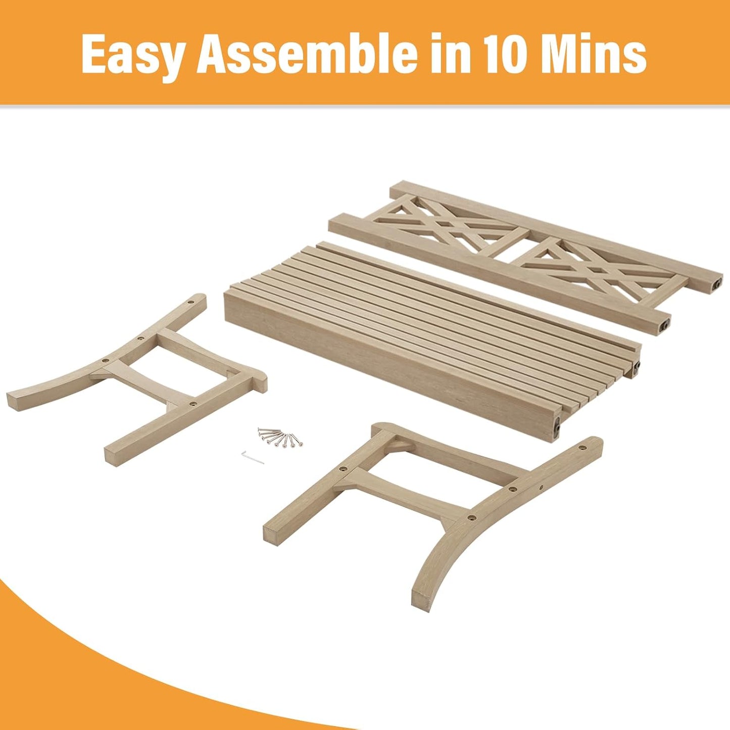 Psilvam 49''W All-Weather Poly Lumber Outdoor Bench – Grey, 2-Person Garden Bench with Decorative Backrest & Curved Armrests, Anti-Fade Patio Bench for Porch, Backyard, and Park(Grey)