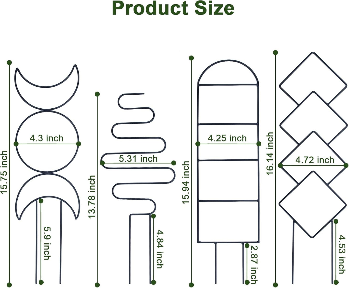 Indoor Plant Trellis for Climbing Plants, 16inch Small Garden Metal Trellis for Potted Plants Outdoor with Different Patterns for Vine Ivy Flower Plant Support 4 Pack