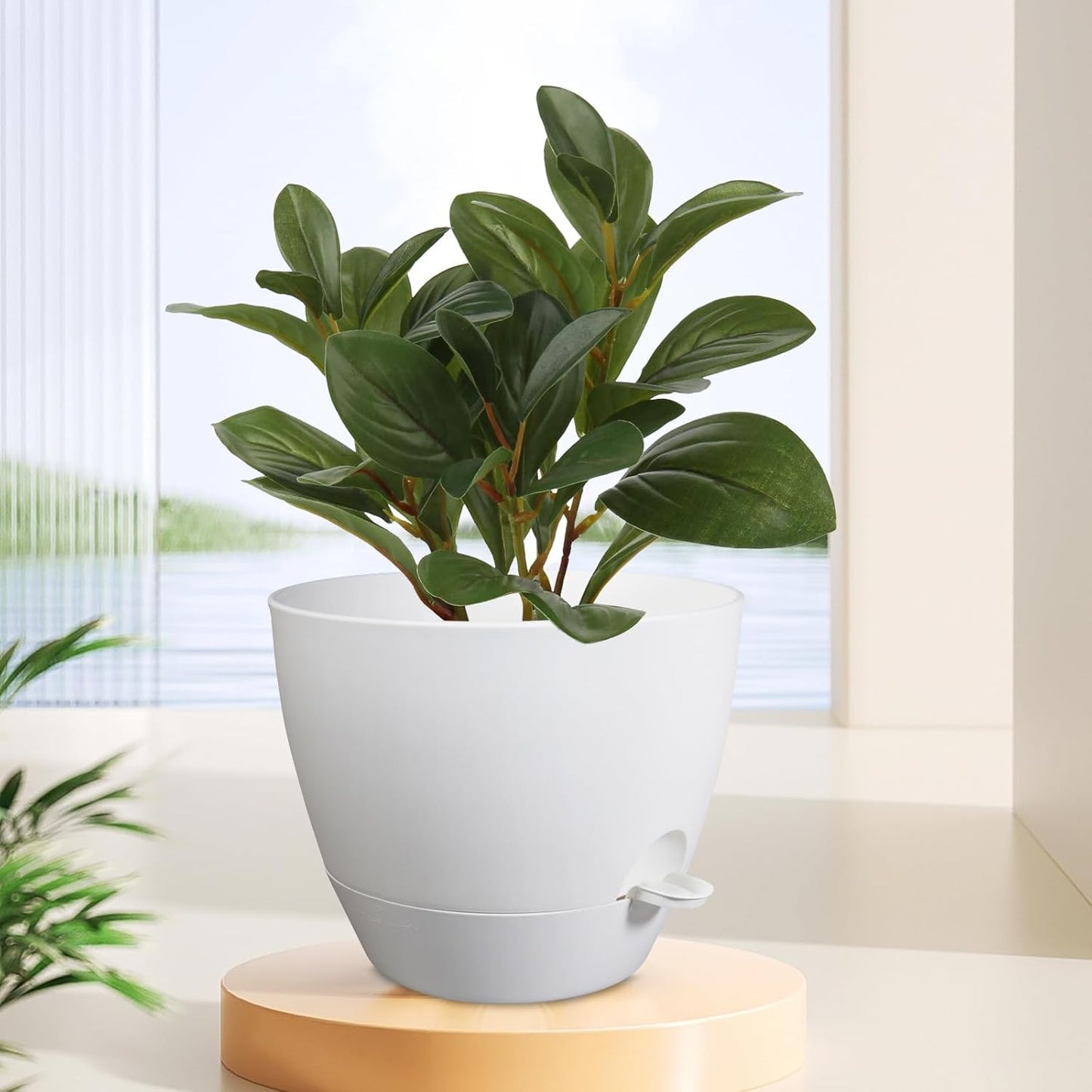 12 inch Large Self Watering Pots, Flower Plant Pots with Multi Mesh Drainage Holes for Indoor Outdoor Garden Plants and Flowers, Plastic Planters with Removable Reservoir, White