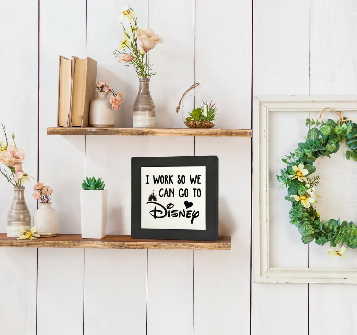 Inspirational Wood Signs, Box Wood Plaques Desk Décor, Decorative Plaques and Signs, Rustic Office Decor Art, Motivational Office Desk Decor, Farmhouse Home Decoration, I Work So We Can Go to F