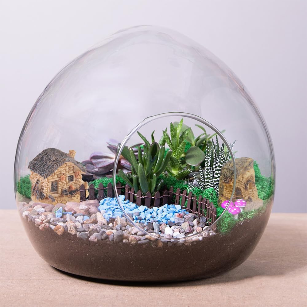 Mini House Figurine 8PCS, Mini Cottage Miniature Gardening Landscape Micro Village Stone Houses Fairy Garden Accessories for Home Decoration