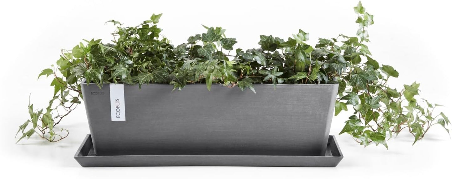 Ecopots Bruges Durable Modern Rectangular Indoor/Outdoor Recycled-Based Composite Flower Pot Planter, Grey, 17.75"