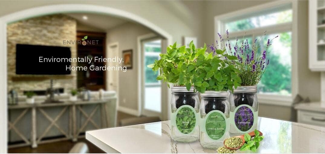 Hydroponic Herb Growing Kit, Self-Watering Mason Jar Herb Garden Starter Kit Indoor, Windowsill Herbs Garden, Grow Your Own Herbs from Organic Seeds (Lavender)