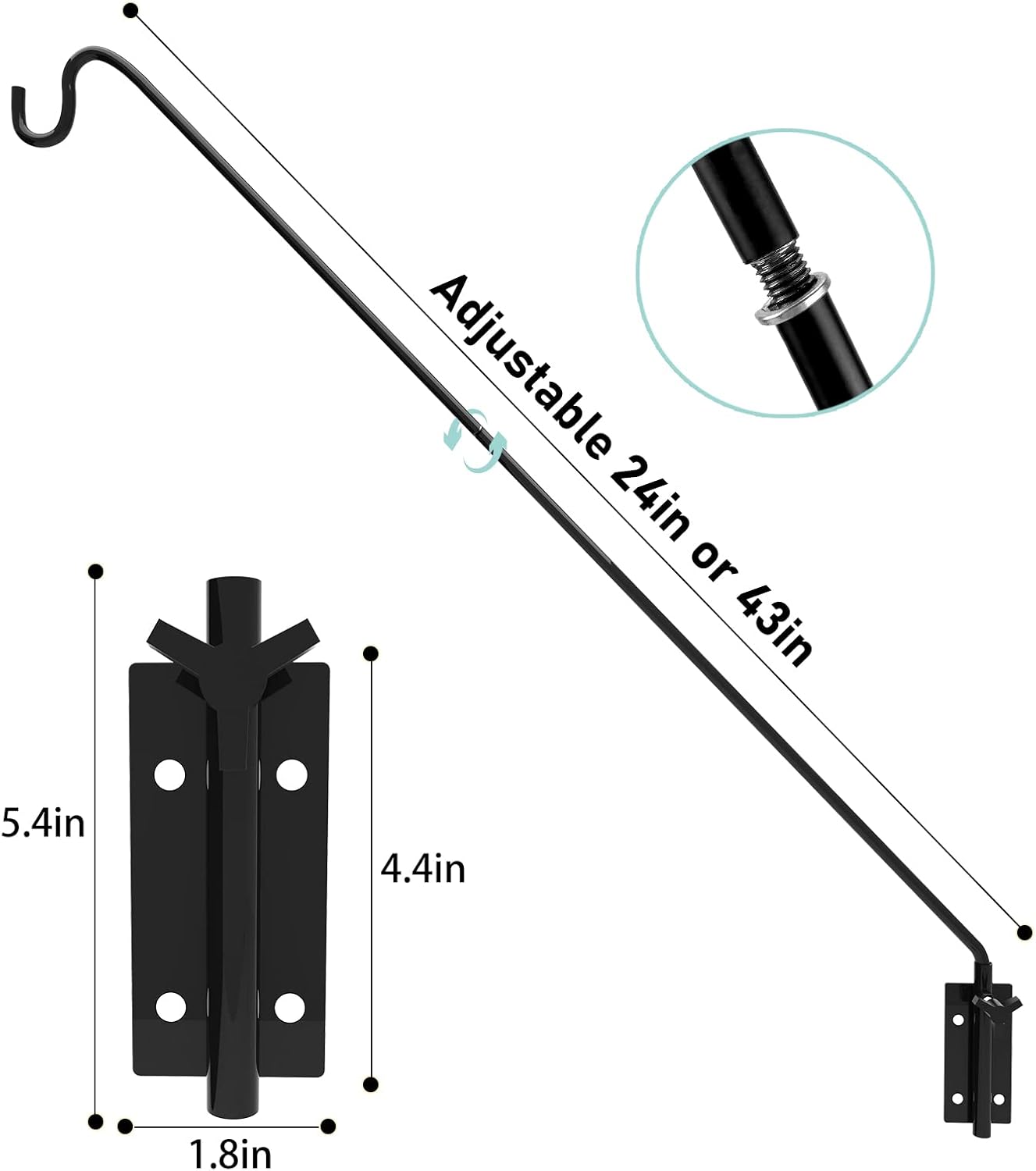 ERYTLLY 2 Packs Heavy Duty Deck Hook Wall Mounted, Extensible and Adjustable Deck Hook for Hanging Bird Feeder, Plants, Suet Baskets,Wind Chimes,Lanterns and More