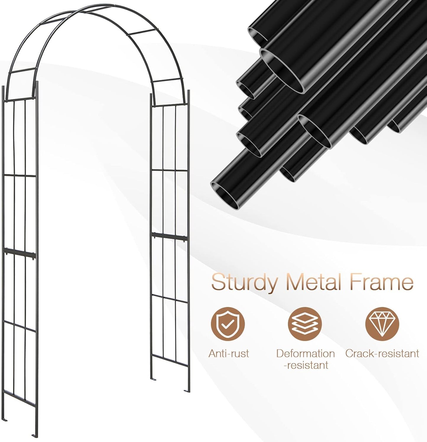 HAPPYGRILL Garden Arch, Garden Arbor with Trellis, Outdoor Garden Arbor with Stakes, Metal Garden Arch Trellis for Climbing Plants Vines, Wedding Ceremony Party Decor Arch, Garden Entrance Archway