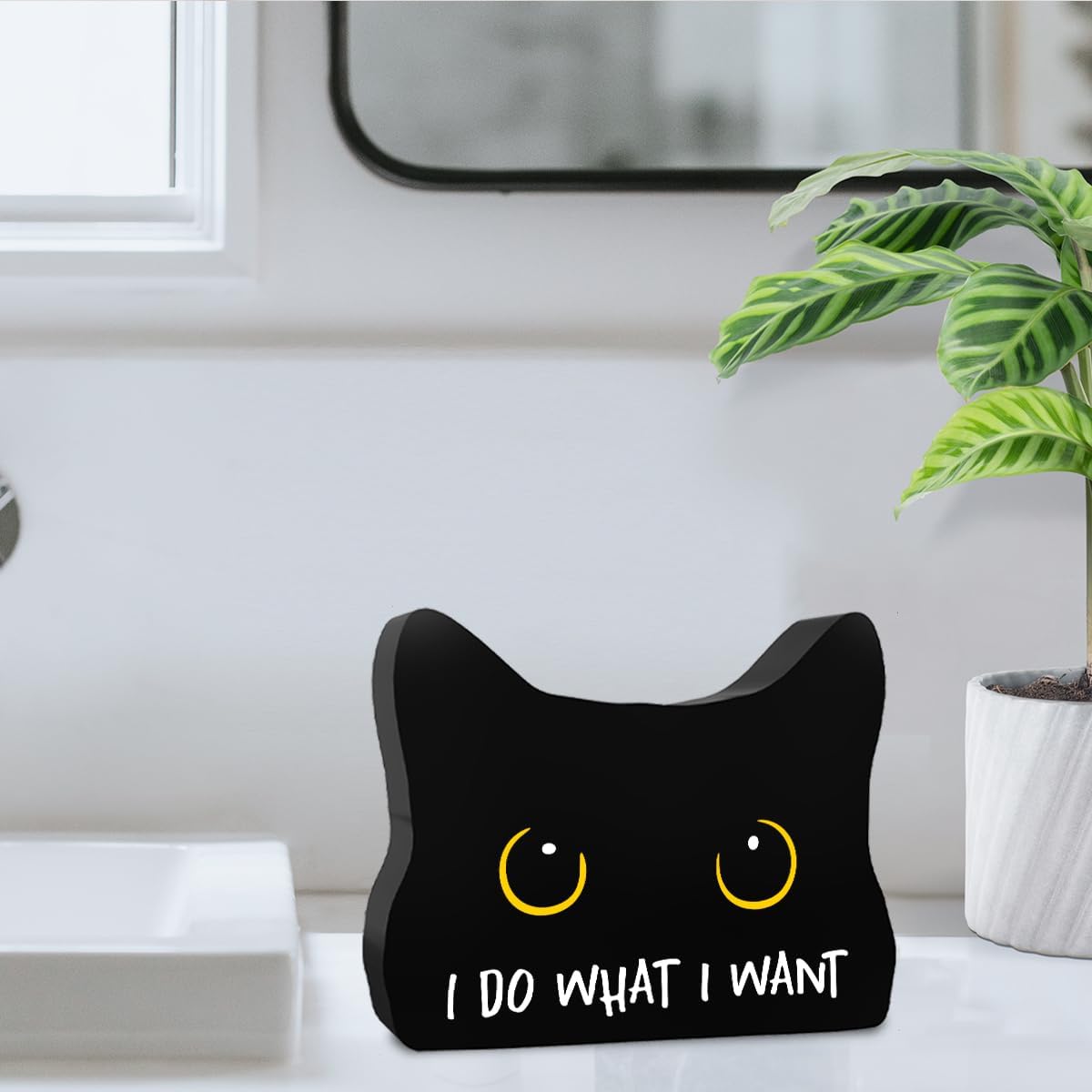 I Do What I Want Funny Bathroom Acrylic Decor Sign Black Cat Decor Cat Decor for Home Bathroom Cat Lover Gifts For Women Men