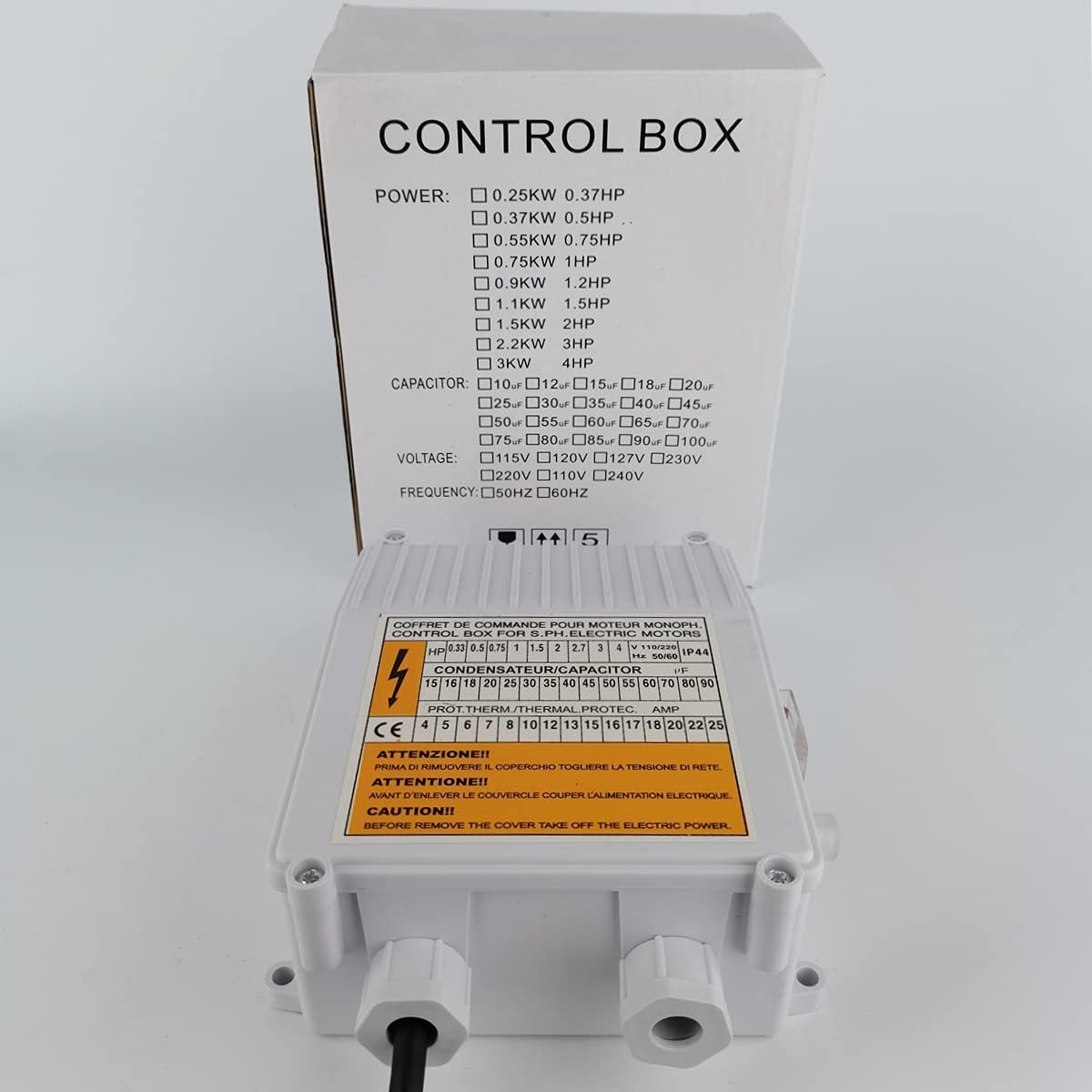 110V Deep Well Pump Accessories Controller for Submersible Pump - 1.1KW 1.5HP Switch Control Box With 60uf 25A Capacitor Starter