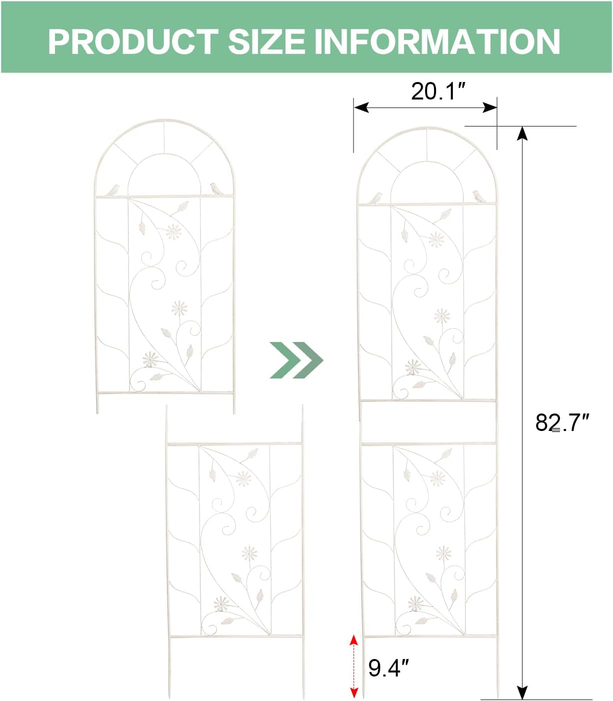 Sungmor Metal Trellises for Climbing Plants, Overall 20 Inch Width & 82.5 Inch Tall, 2PC White Pack, Decorative Retro Style Trellis Fence Panels, Garden Plant Support, Flower Rose Climbing Rack