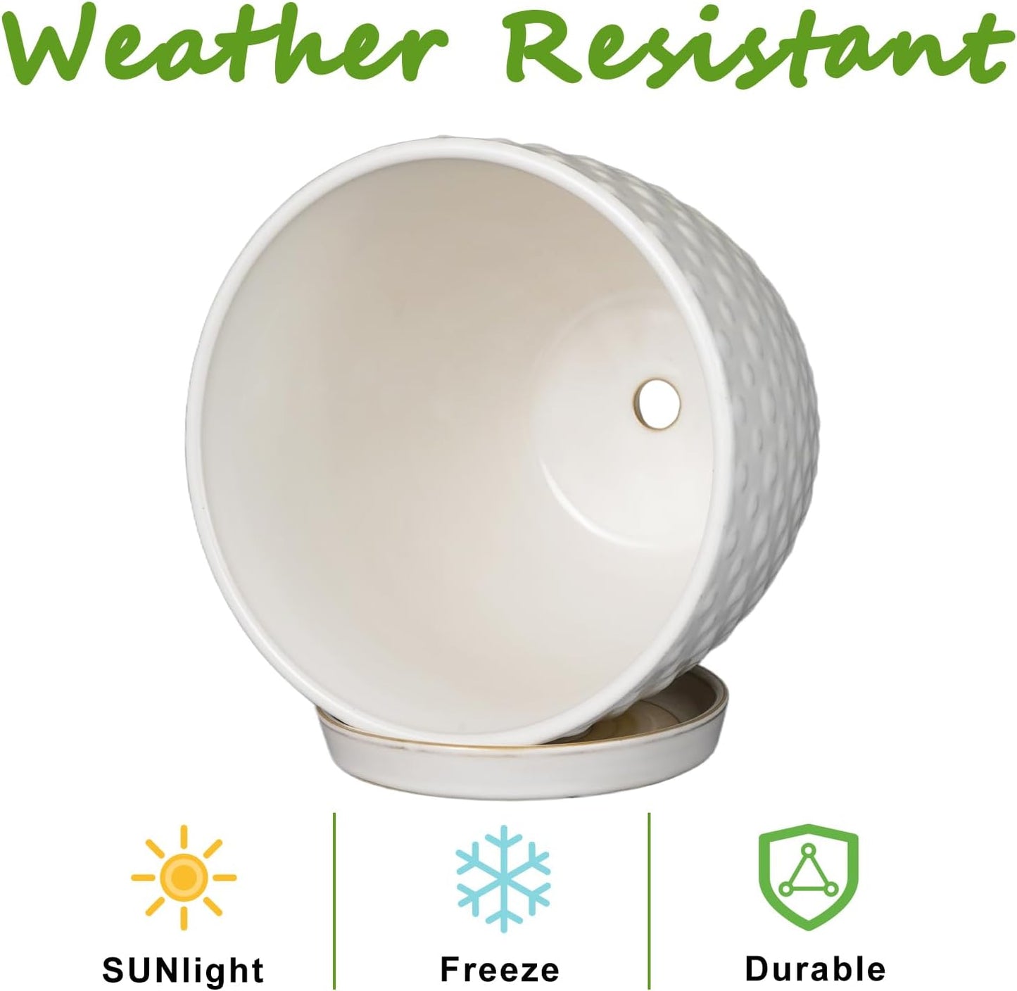 G EPGardening 7 Inch Ceramic Plant Pot with Drainage Hole and Saucer Round Planter Decorative Flower Plant Pot for Indoor Plants Outdoor White