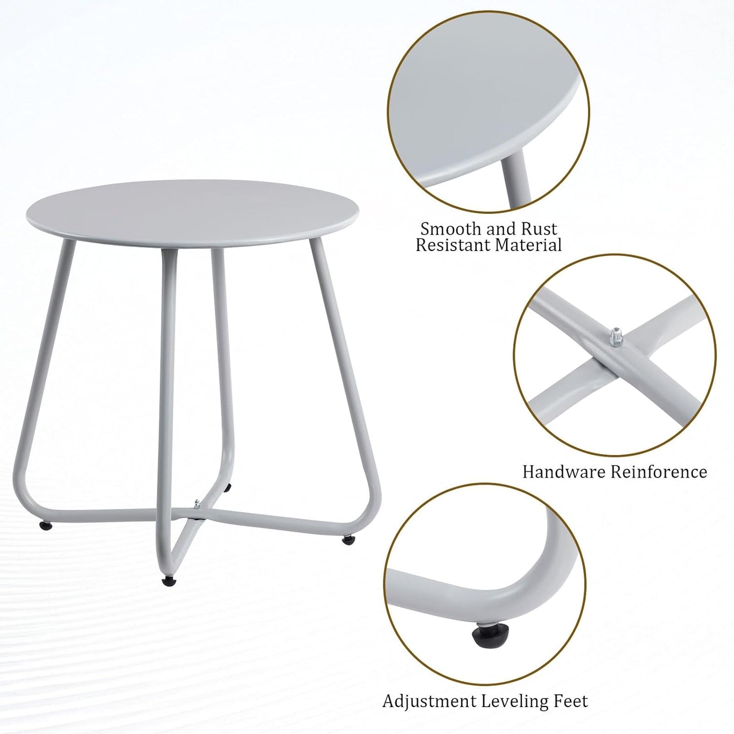 HollyHOME Round Metal Side Table, Rust-Resistant Patio Small Plant Stand, Outdoor 17.32'' Portable End Table for Balconies, Gardens, Living Rooms and Bedrooms, Grey