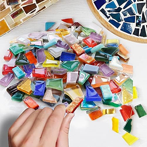 1.1lb Irregular Crystal Mosaic Tiles,Small Mosaic Tile DIY Hobbies Children Handmade Crystal Craft for Crafts Bulk DIY Picture Frames Handmade Jewelry Coaster (Gold Series)