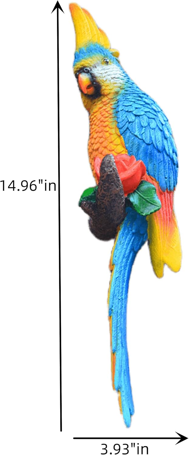 Statue Bird,Garden Decorations Bird Figurine,Resin Bird,Bird Statue Real Parrot Figurine,Flapping Macaw Bird Tropical Decor Wall Sculpture, Polyresin, Full Color
