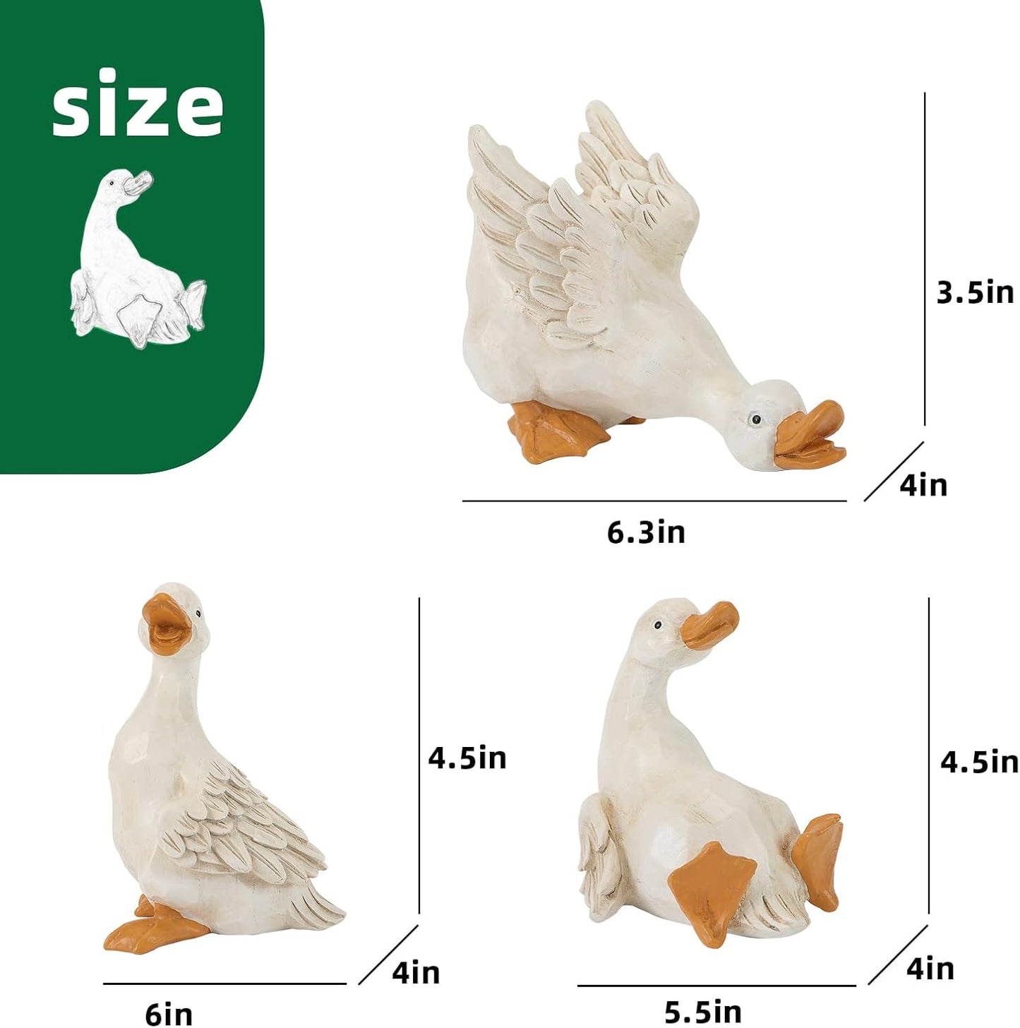 Duck Yard Decorations Outdoor Ornaments Set of 3, Resin Goose Sculpture Statue Front Porch Garden Decor for Outside Imitation Wood Carving, Funny Animal Decorations Fairy Craft Yart Art Decor