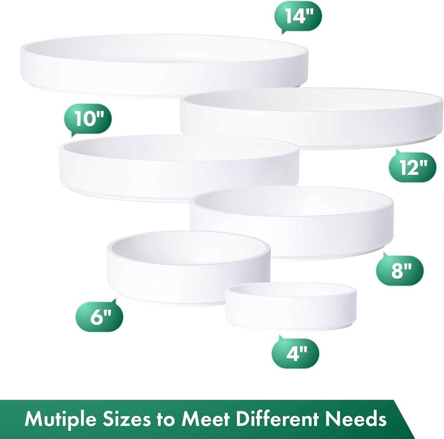 Phoenix Vine 4 Inch Plastic Plant Saucer Water Drip Tray, Heavy Sturdy Round Plant Drainage Tray for Indoors Outdoor, Set of 2, Matte White, 21-TY-4W-2