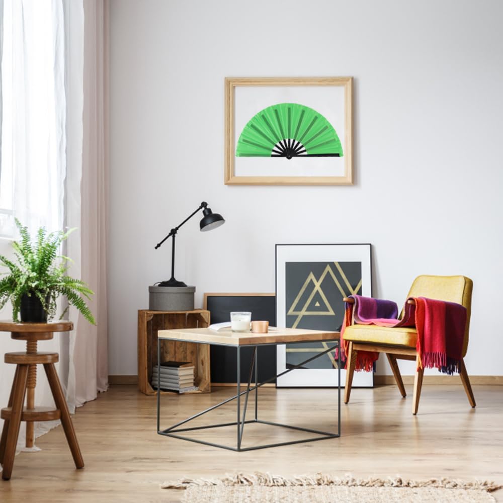 4 Pack Large Folding Hand Fan, Plastic Hand Held Folding Fans Chinese Kung Fu Hand Fan Decorative Folding Fans for Dance, Performance, Festival or Home Decorations(Green)