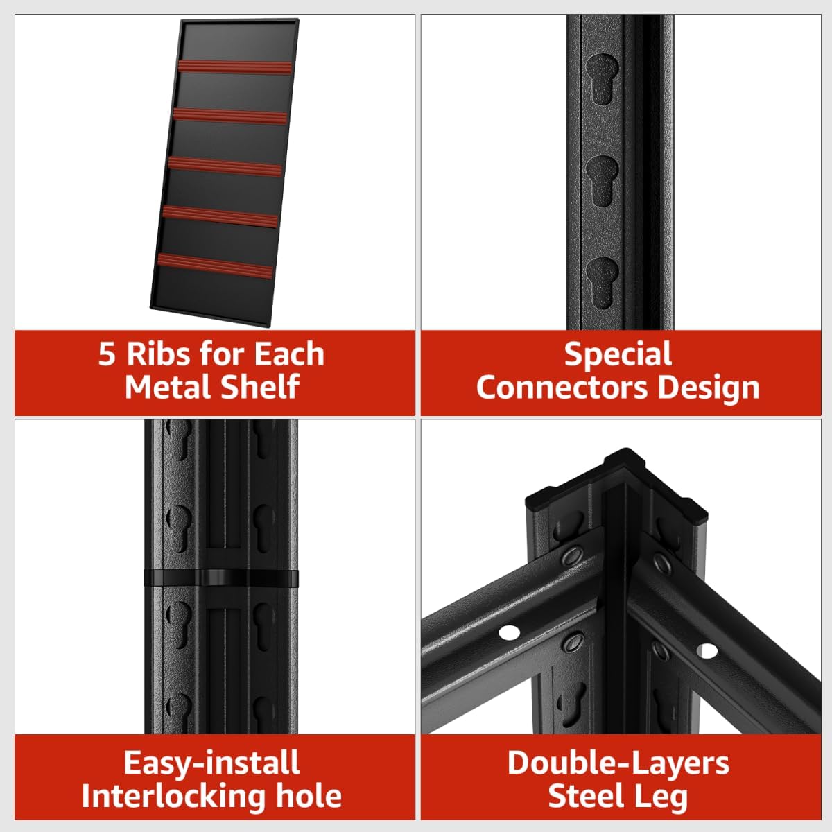 5 Tier Metal Shelving Unit 84" H x 55" W x 24" D, 3000LBS Adjustable Storage Shelves, Heavy Duty Garage Shelves for Warehouse, Basement, Kitchen, Pantry, Living Room, Black