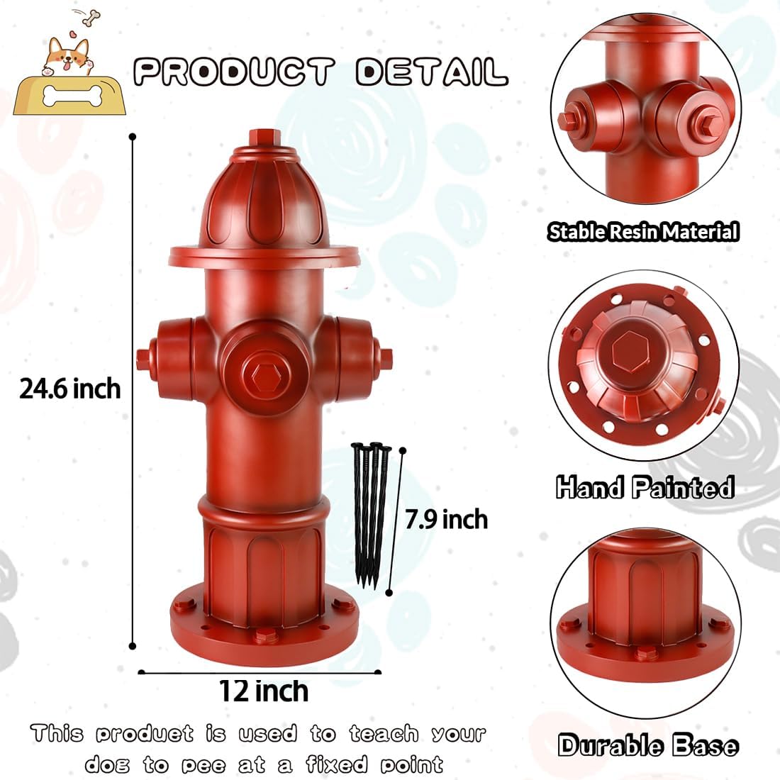 Large Dog Puppy Pee Post and Gift - 25 Inch High Fire Hydrant Garden Decor Statue, Training Tool