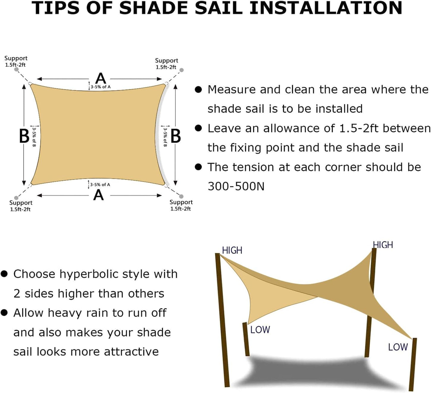 KANAGAWA 21'X24' Sand Custom Size Sun Shade Sail Rectangle UV Block Canopy Cover for Patio Backyard Lawn Garden Outdoor (Customized Available)