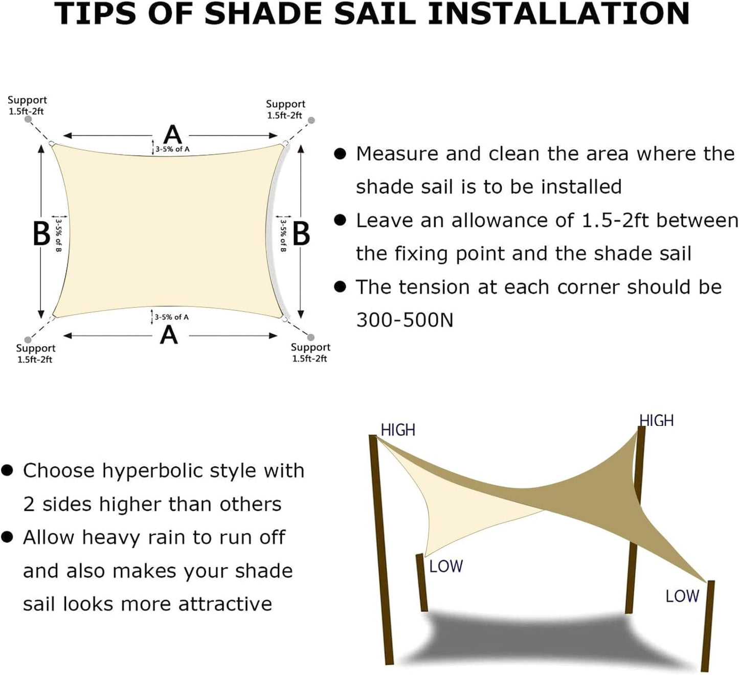 KANAGAWA 6'X12' Cream Custom Size Sun Shade Sail Rectangle UV Block Canopy Cover for Patio Backyard Lawn Garden Outdoor (Customized Available)