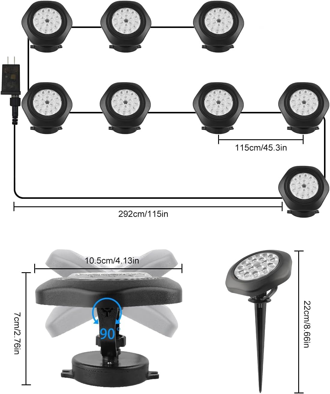 RGB Underwater Pond Lights, Super Bright 18 LED Submersible Fountain Lights Color Changing Spotlights, Bluetooth APP Control IP68 Waterproof for Fish Aquarium Tank Garden Yard Pool(Set of 8)
