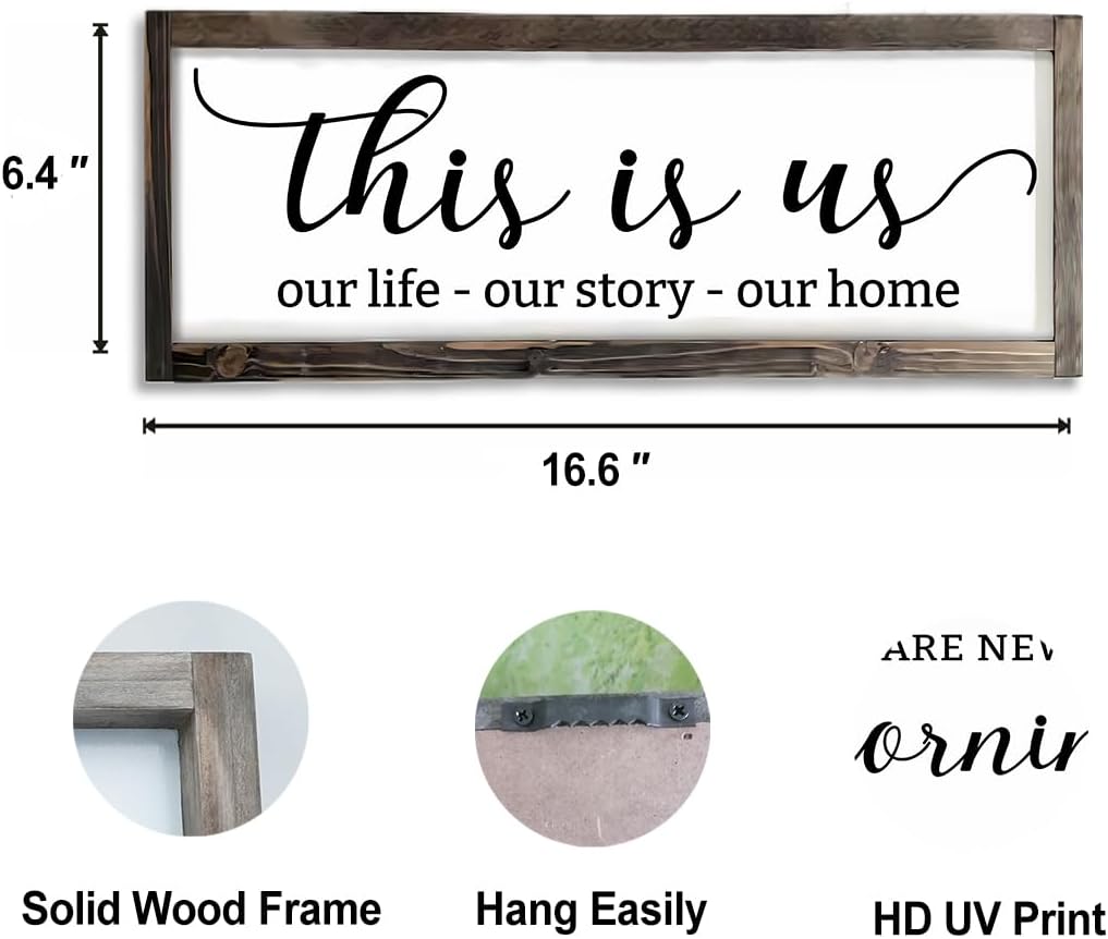 Dazingart This Is Us Sign, Our Life Our Story Our Home Sign, Farmhouse Family Wooden Wall Decor for Living Room Bedroom (This Is Us)