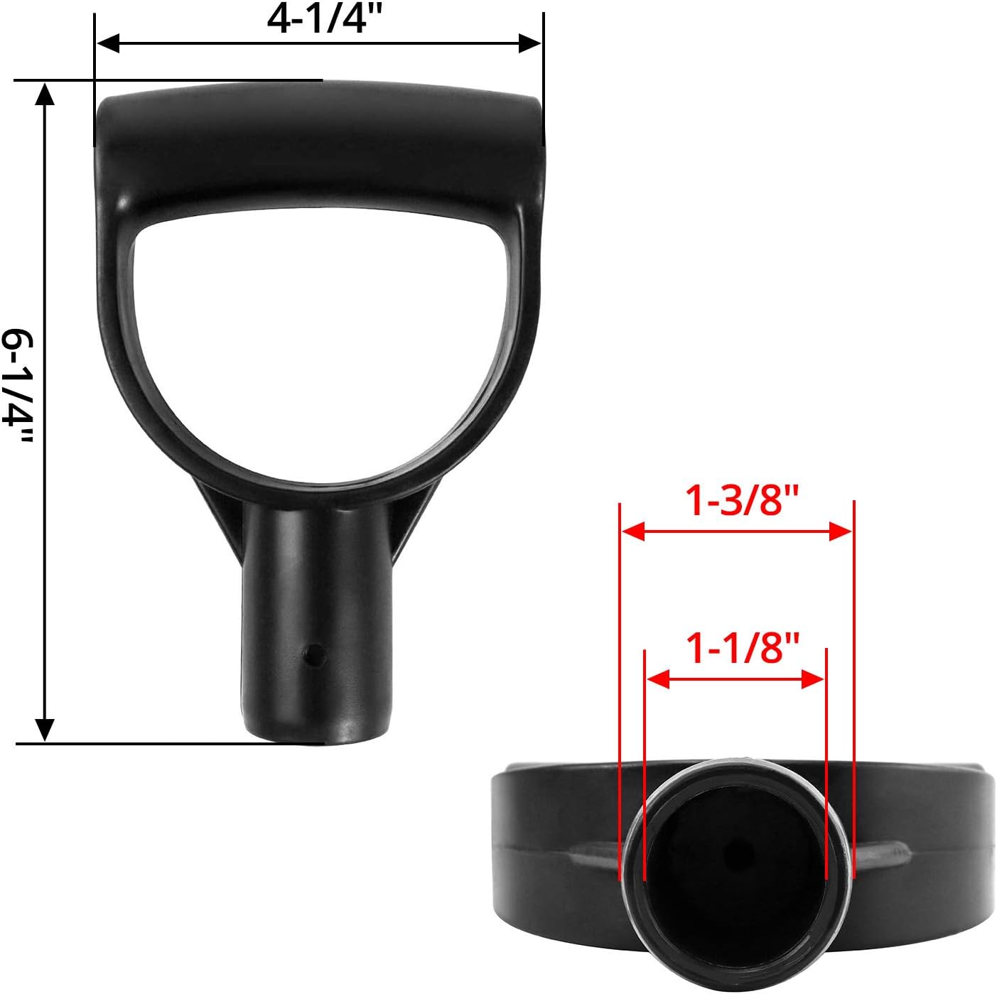 QWORK Shovel D Grip Handle, 1-1/8" Inside Diameter PVC D Shaped Grip Shovel Handle Replacement for Digging Raking Tools