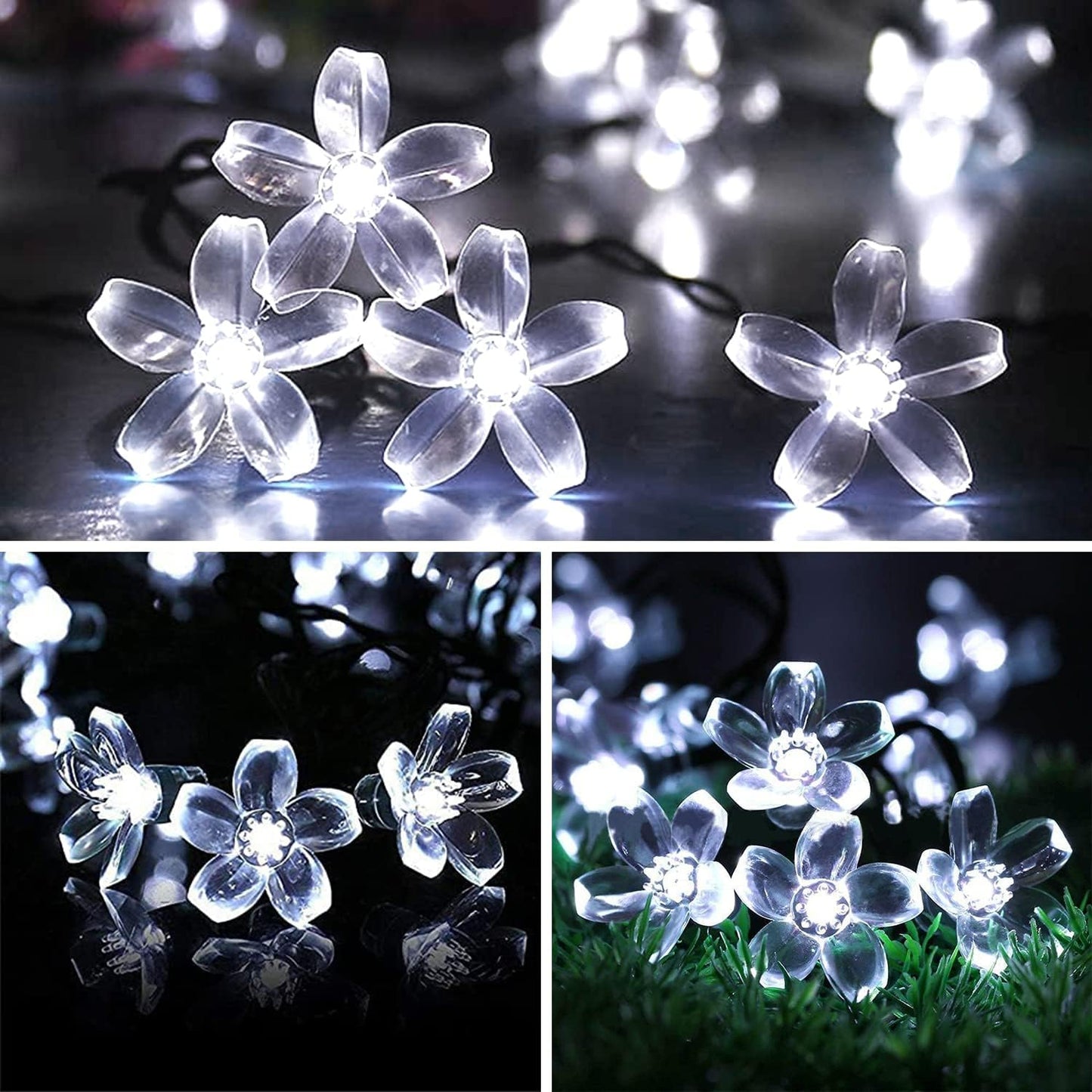 ITICdecor Outdoor Solar Flower String Lights Waterproof 50 LED Fairy Light Decorations for Christmas Tree Garden Patio Fence Yard Spring (Cool White)