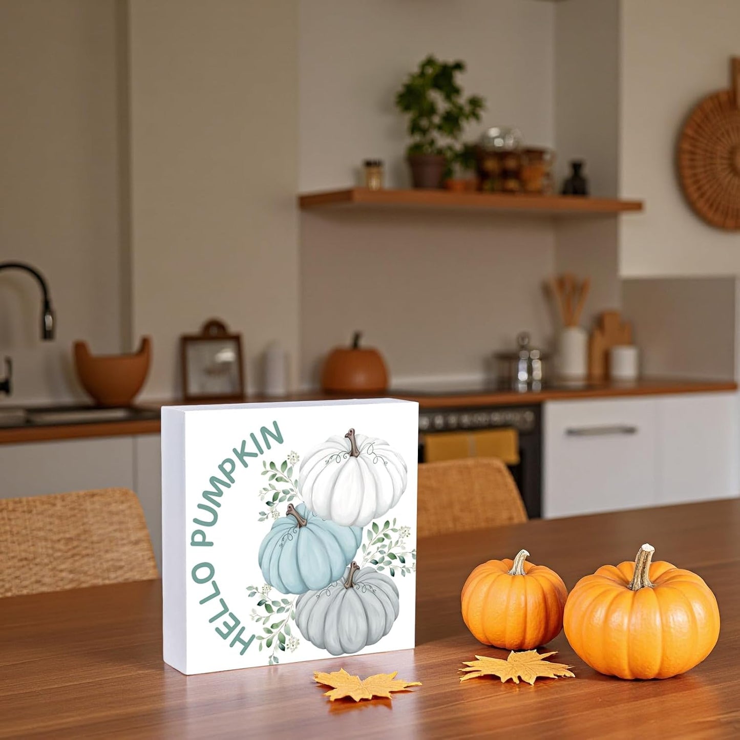 Fall Decorations for Home Fall Decor Home Room Hello Pumpkin Table Wood Box Sign Rustic Wooden Shelf Desk Office Decor Season Sign House Warming Gifts 5.9 x 5.9 Inch
