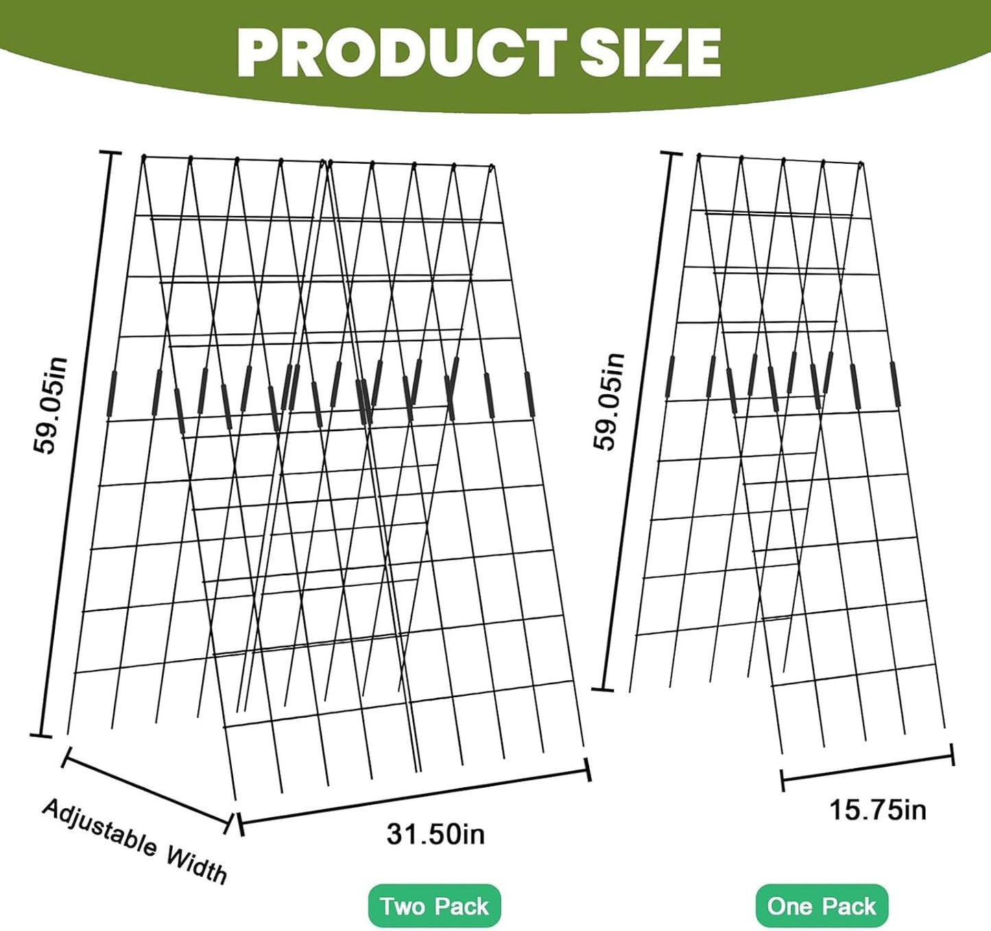 Cucumber Trellis 2 Pack, 59" H Foldable A-Frame Garden Trellis for Raised Bed Garden Grow Support with Plant Support Clips, Twist Ties for Cucumber,Tomato, Climbing Plants and Flowers