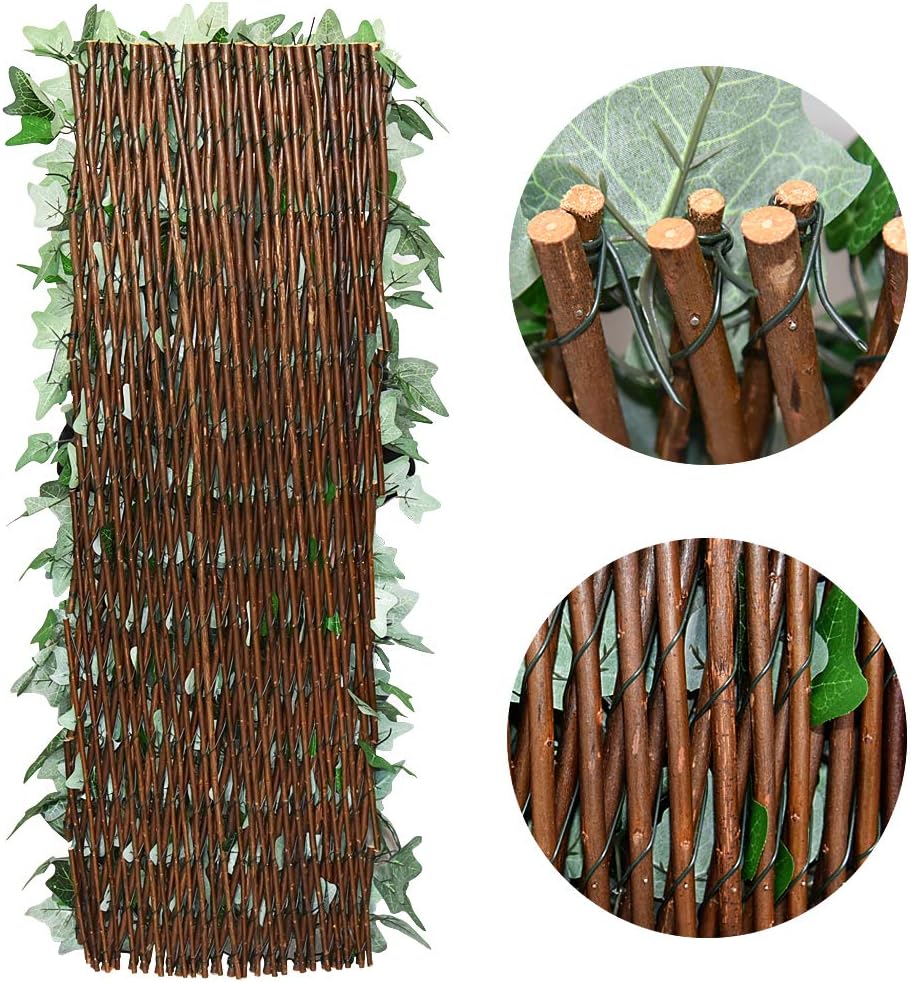 Expandable Fence Privacy Screen for Balcony Patio Outdoor,Decorative Faux Ivy Fencing Panel,Artificial Hedges (Single Sided Leaves) (1, Green-Ivy)