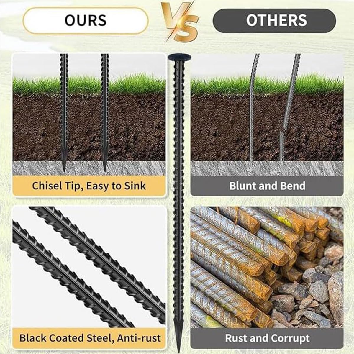 16 Inc Rebar Stakes, Ground Stake,1/2 Inch Diameter, Galvanized Steel Ground Anchors,Speed Bump, Tent Stakes, Heavy Duty Metal Stakes, Used for Road Construction Outdoor Camping,30 Pack(Black)