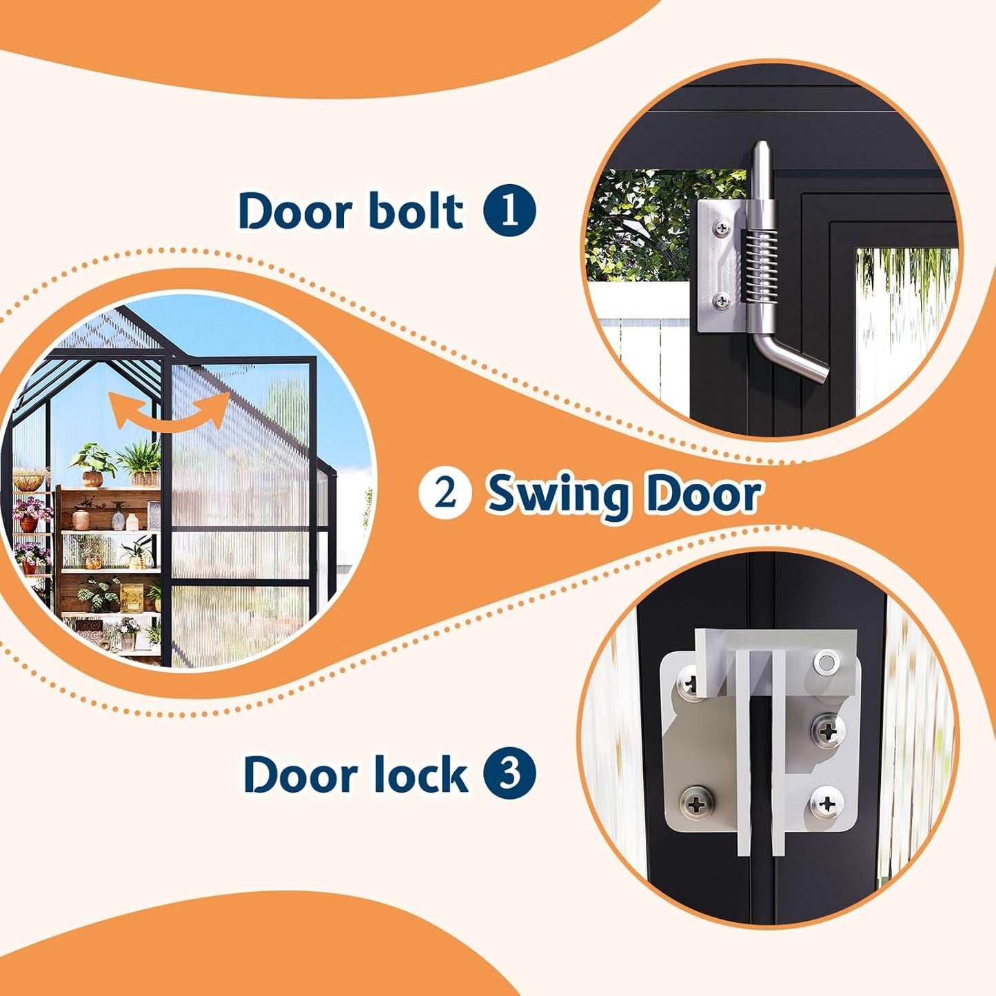 Jocisland 6x8x6.3 FT Polycarbonate Greenhouse for Outdoors with 2 Windows, Dual Swing Doors, Aluminum Walk-in Frame, Heavy Duty Garden Greenhouse for Backyard, Black