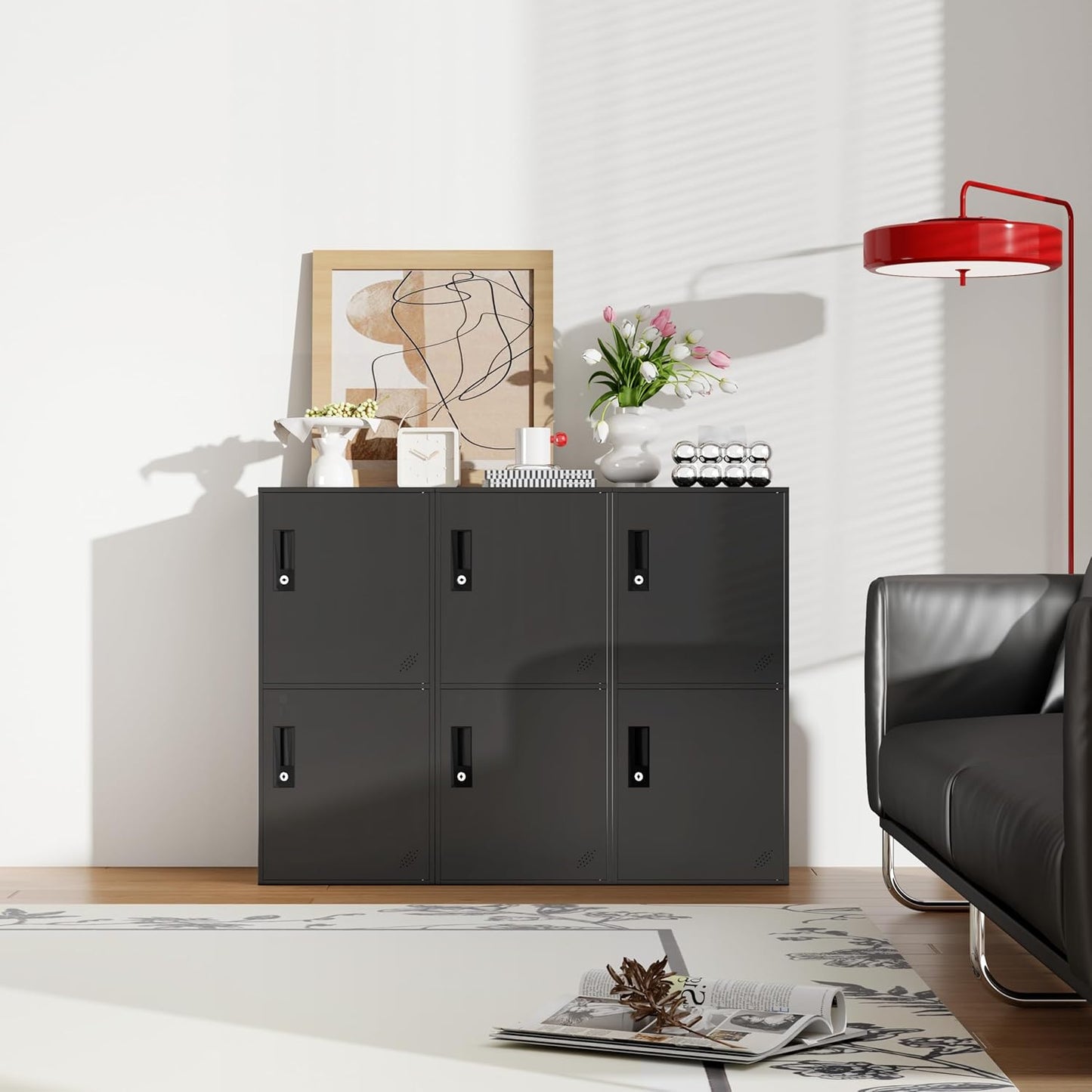 2 Door Metal Vertical Storage Locker for School, Office, Home,Gym,Stackable Steel Storage Cabinet with Lock,Anti-Falling Device. (2 Door, Black)