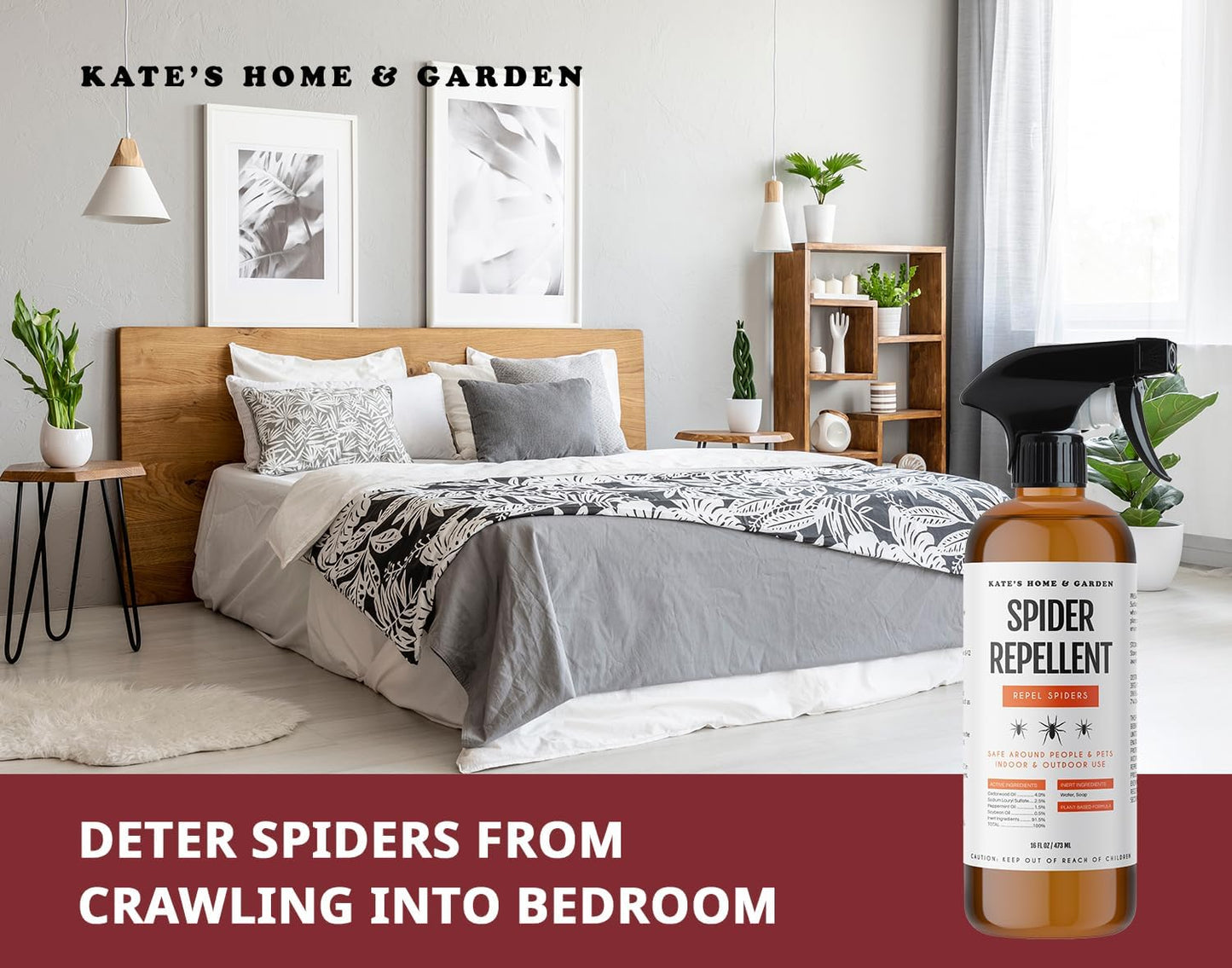 Kate's Home & Garden Spider Repellent Indoor. All Natural Peppermint Oil Spray for Spiders & Outdoor (16oz, Non Toxic Pesticide & Insecticide, Pet Safe)