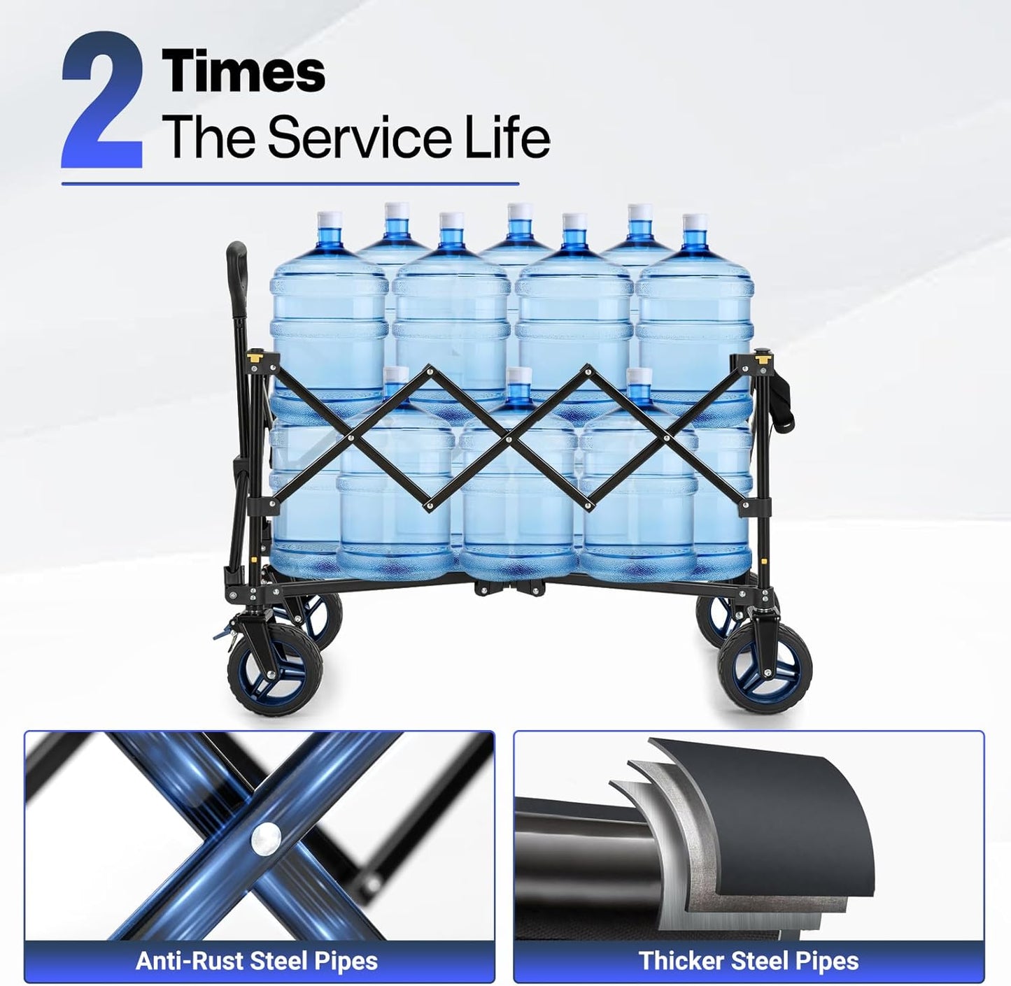 Overmont Ultra-Compact Collapsible Wagon Cart - 200L Portable Folding Wagon with All-Terrain Wheels Utility for Beach, Grocery Shopping, Camping, and Gardening โ 330lbs Load Capacity Blue