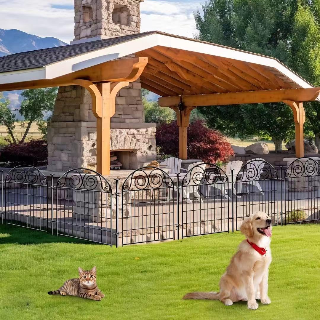 Tall Garden Fence with Gate, 36 Inch(H) 4 Panels Dog Fence Outdoor for Yard, Total Length 8.8 Ft Metal Temporary Dog Fencing│Patented