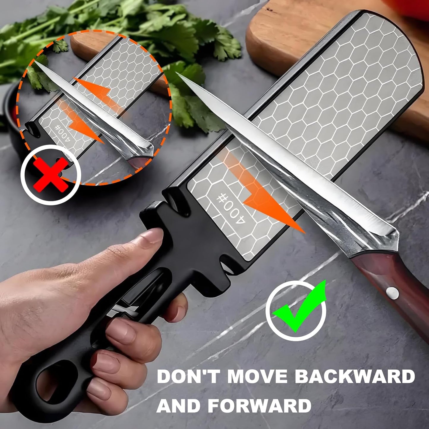 Diamond Sharpening Stone,400/1000 Grit Handheld Double-Sided Diamond Sharpener 5 in 1 Honeycomb Surface Knife Sharpener Plate Whetstone with Ceramic & Tungsten Steel Scissor Slot,Black