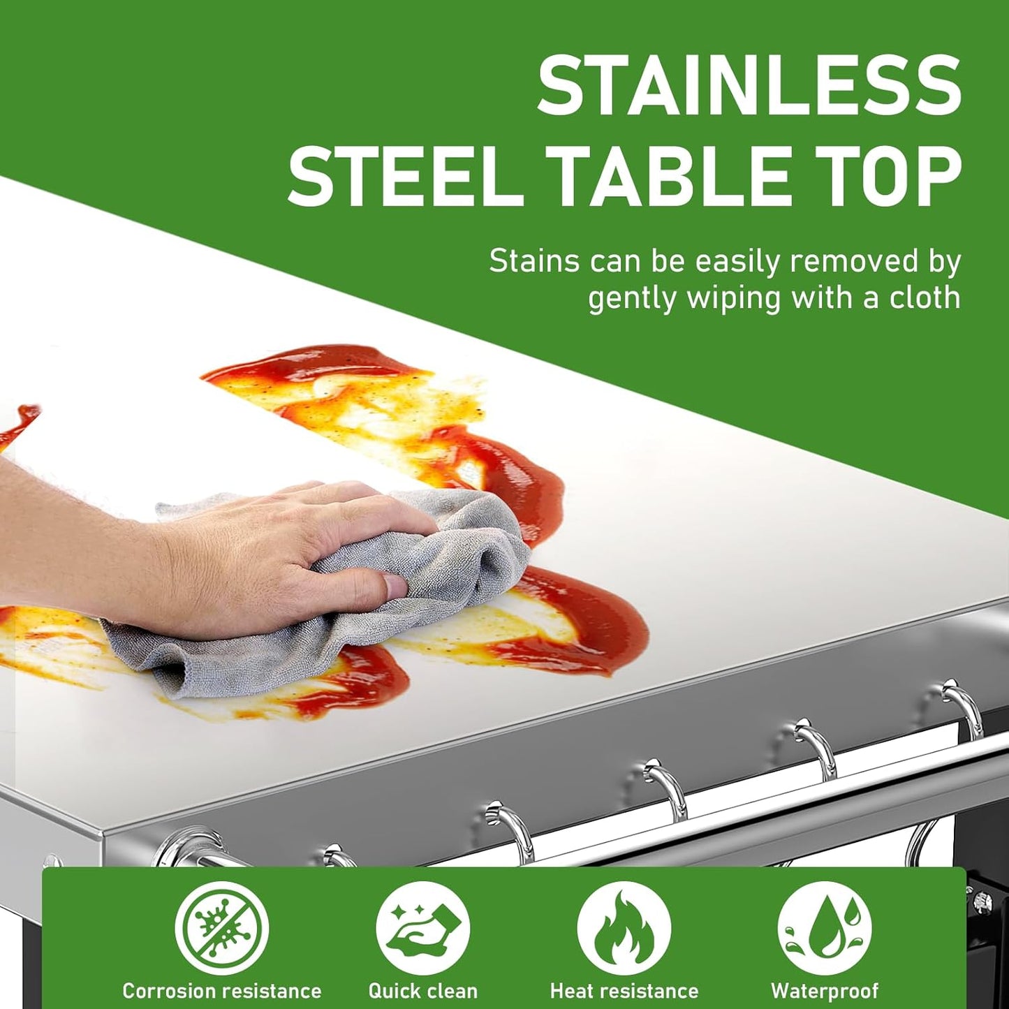 34x21IN Outdoor Grill Table, Grill Stand Cart for Ninja Woodfire & Blackstone Griddle, Pizza Oven Table for Outside, Extra-Wide Stainless Steel Cart with Wheels for Kitchen Food Prep Table