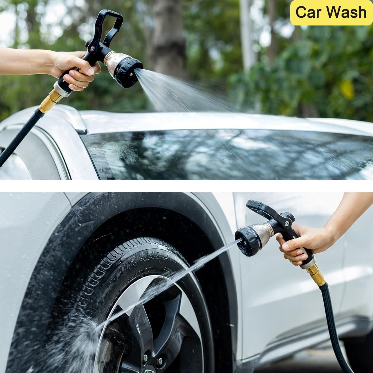 FANHAO Heavy Duty Fireman's Hose Nozzle, Metal Water Nozzle with 8 Spray Patterns,High Pressure Garden Hose Sprayer with Lever Control and Non-Slip Grip to Water Lawns & Plants, Wash Cars & Clean