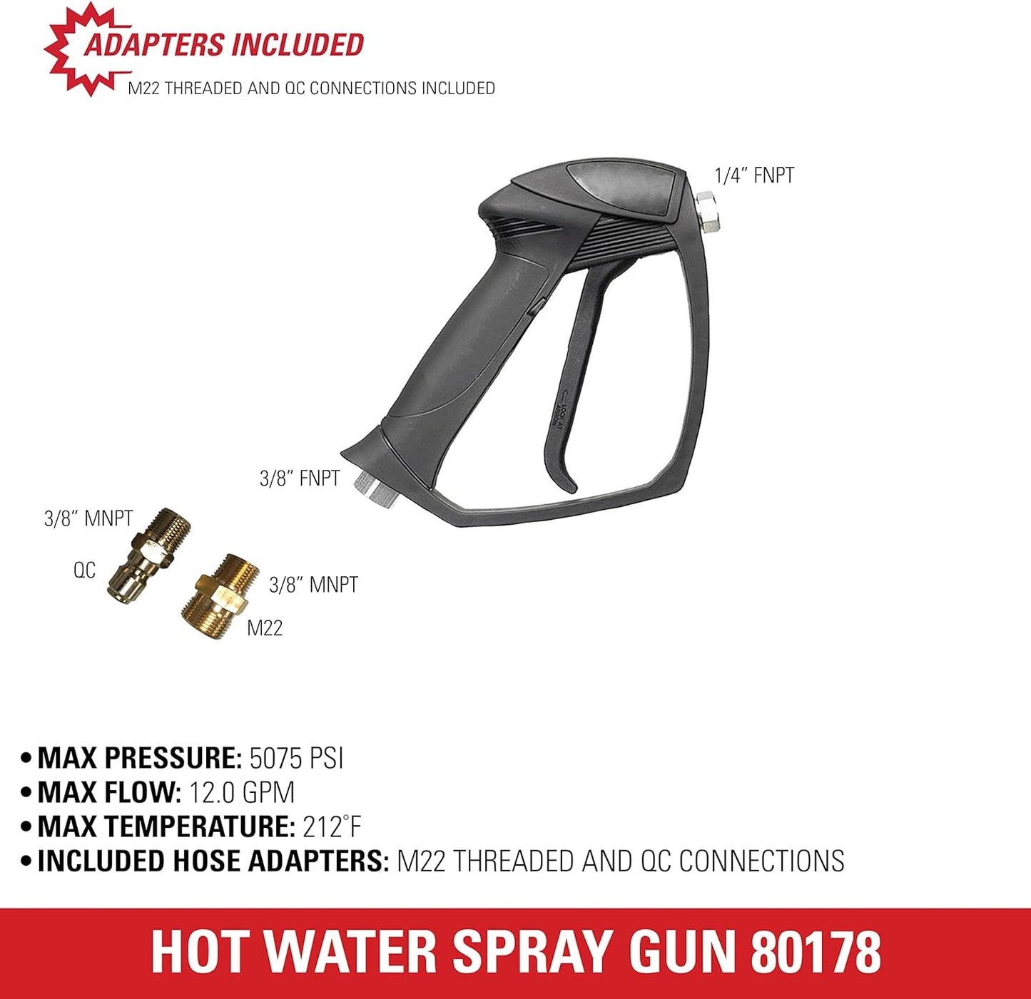 Simpson Cleaning 80178 Universal Hot Water Gun with M22 and QC Adaptors, Rated Up to 5075 PSI, Plain